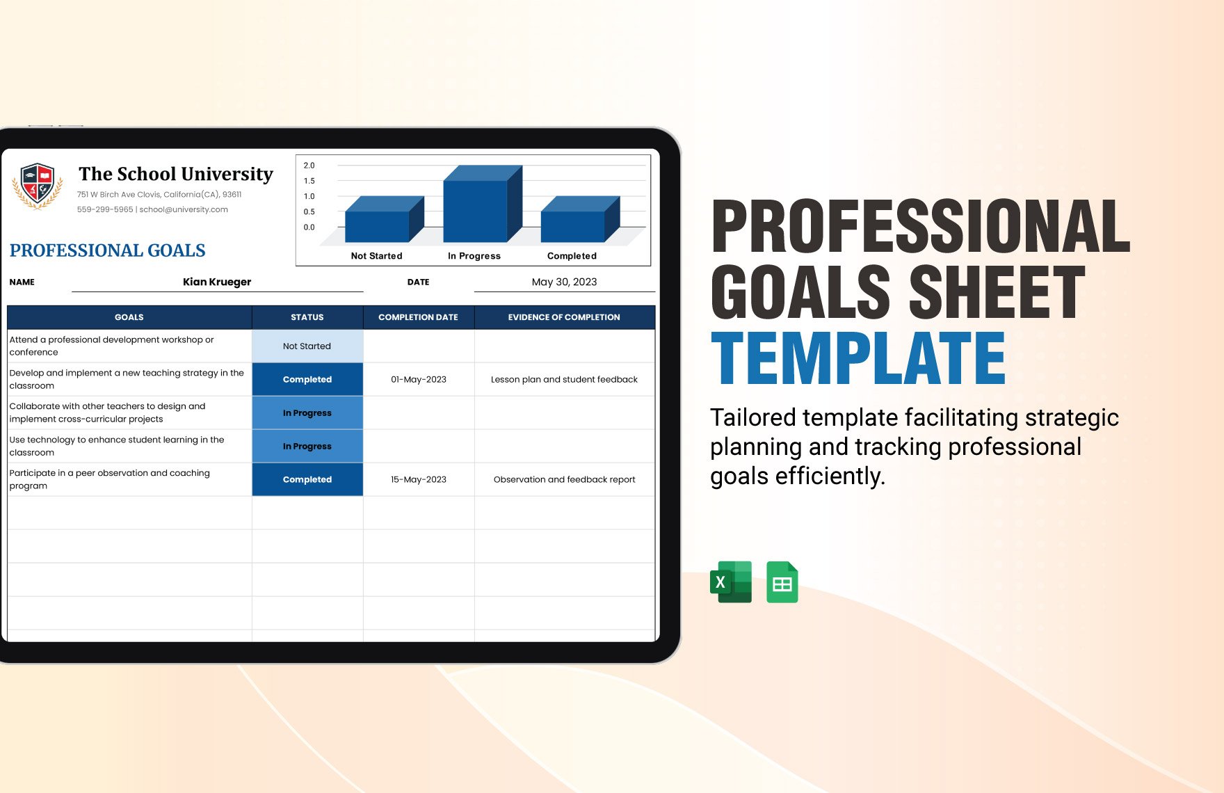 Professional Goals Sheet Template in Excel, Google Sheets