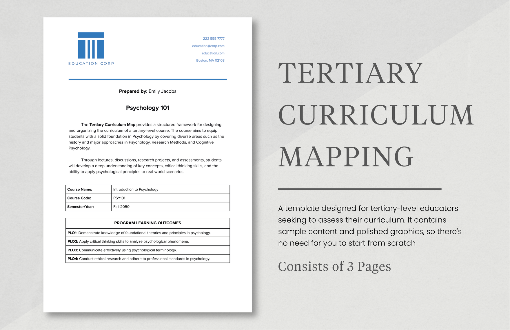 Tertiary Curriculum Mapping Template in Word, Google Docs