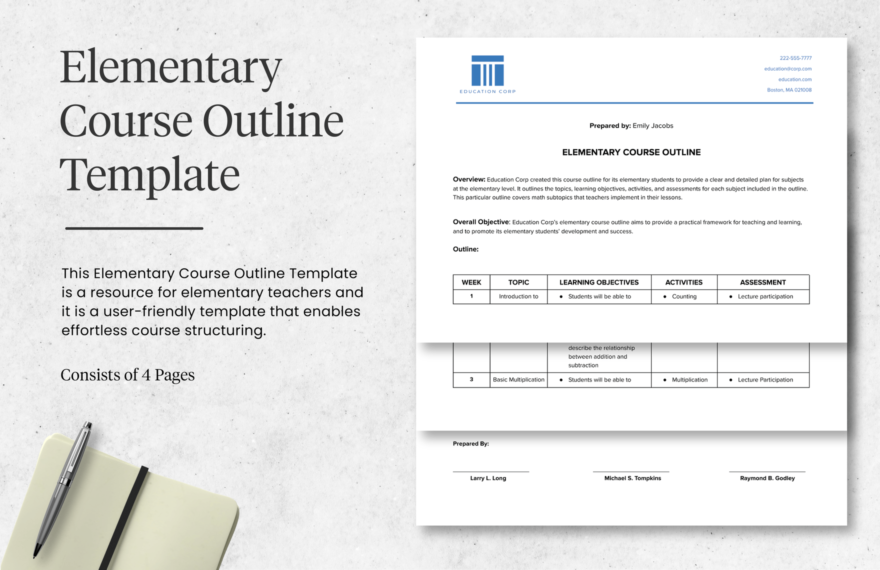 Elementary Course Outline Template in Word, Google Docs