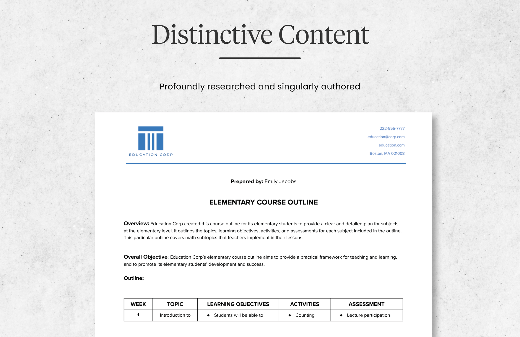 Elementary Course Outline Template