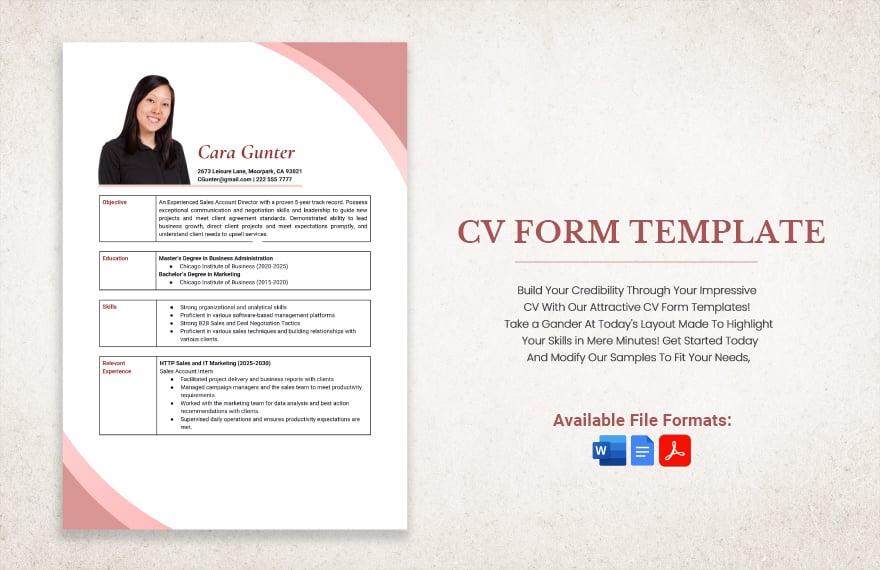 Free CV Form Template