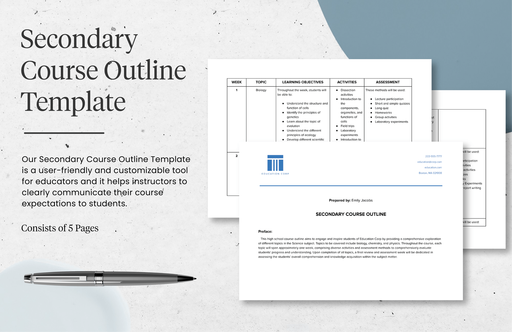 Secondary Course Outline Template in Word, Google Docs
