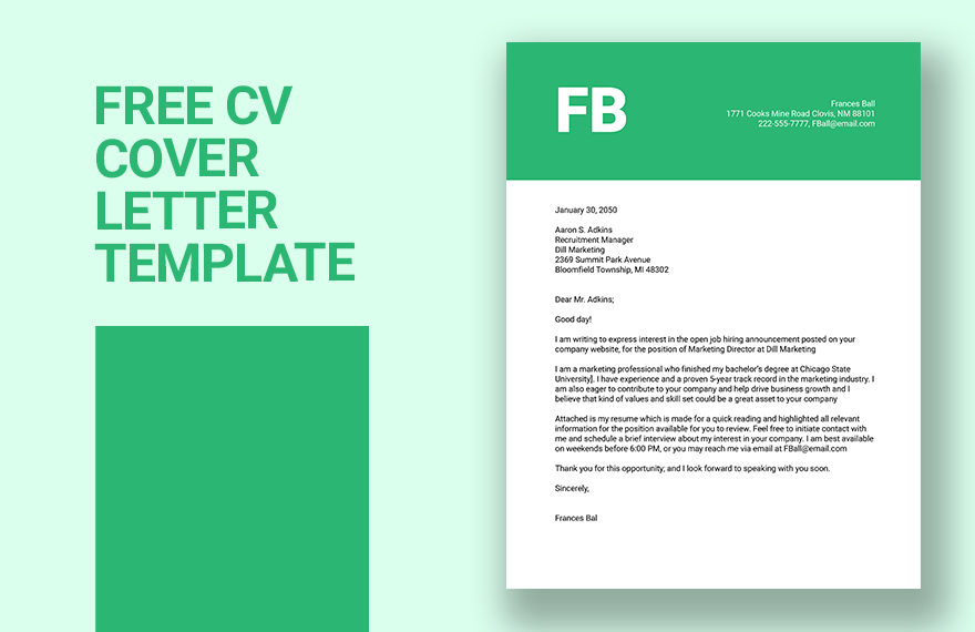 CV Cover Letter Template