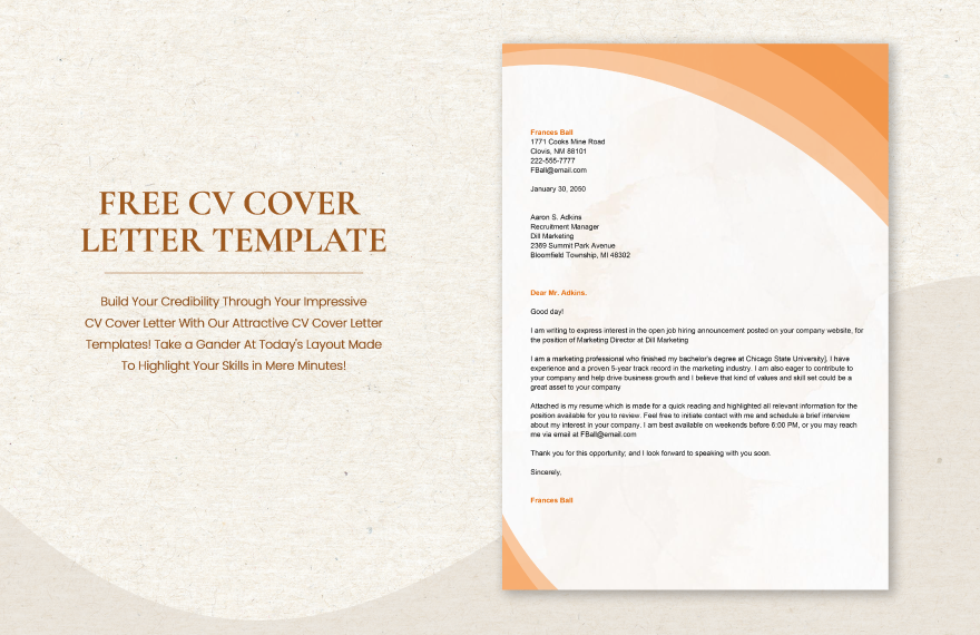 Free CV Cover Letter Template