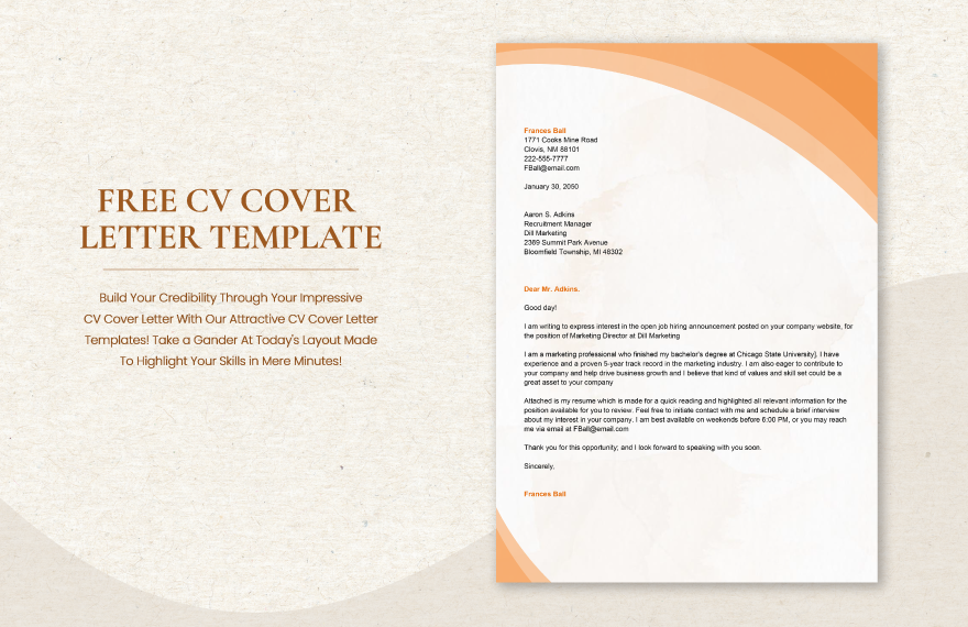 Free CV Cover Letter Template in Word, Google Docs