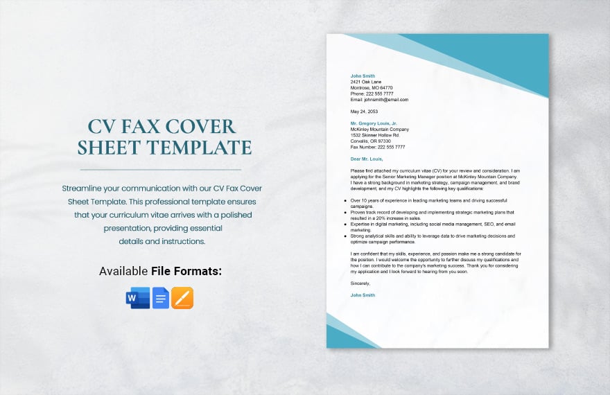 Free CV Fax Cover Sheet