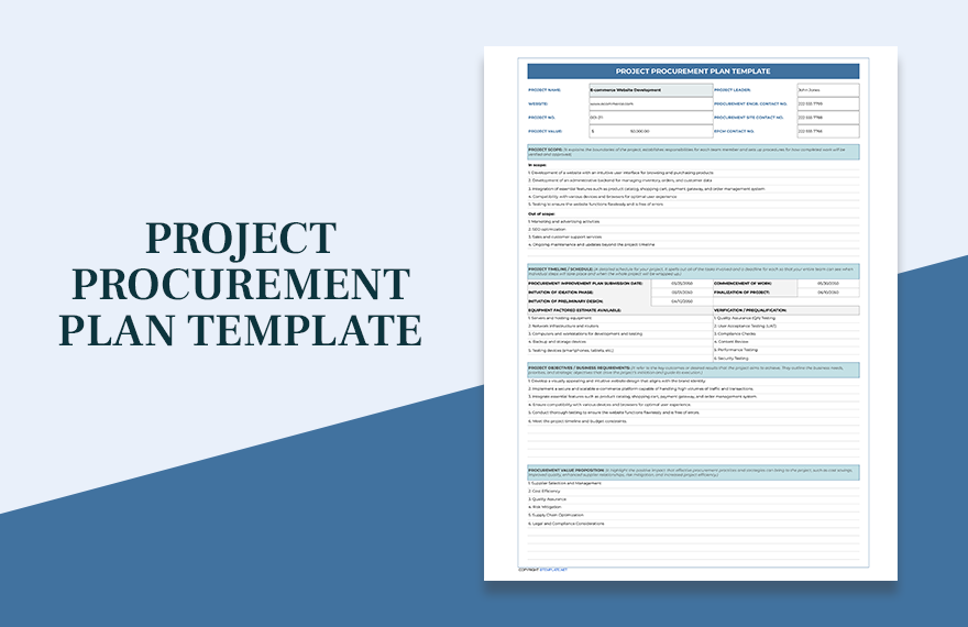 Project Procurement Plan Template in Excel, Google Sheets - Download | Template.net