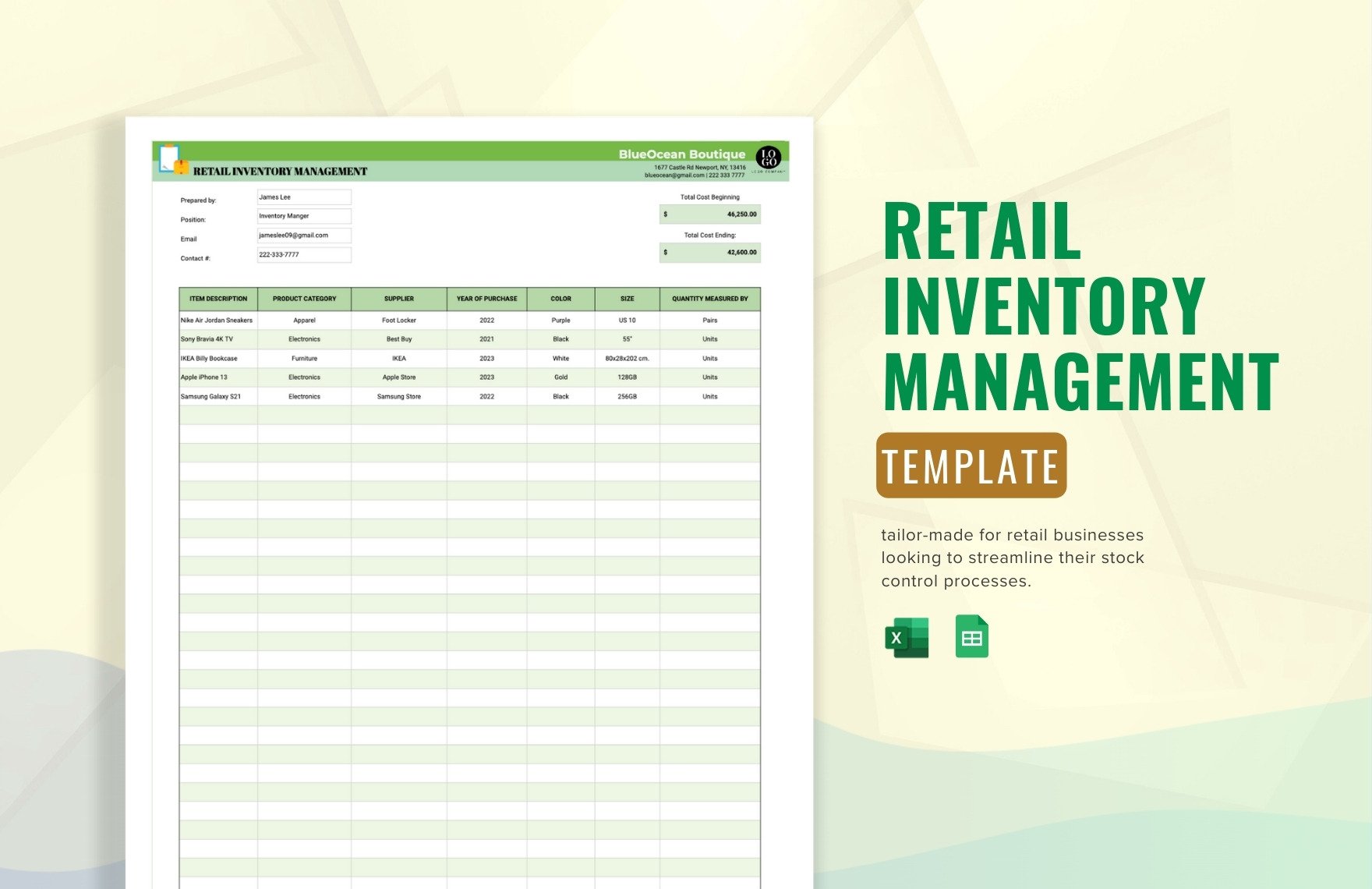 Retail Inventory Management Template in Excel, Google Sheets