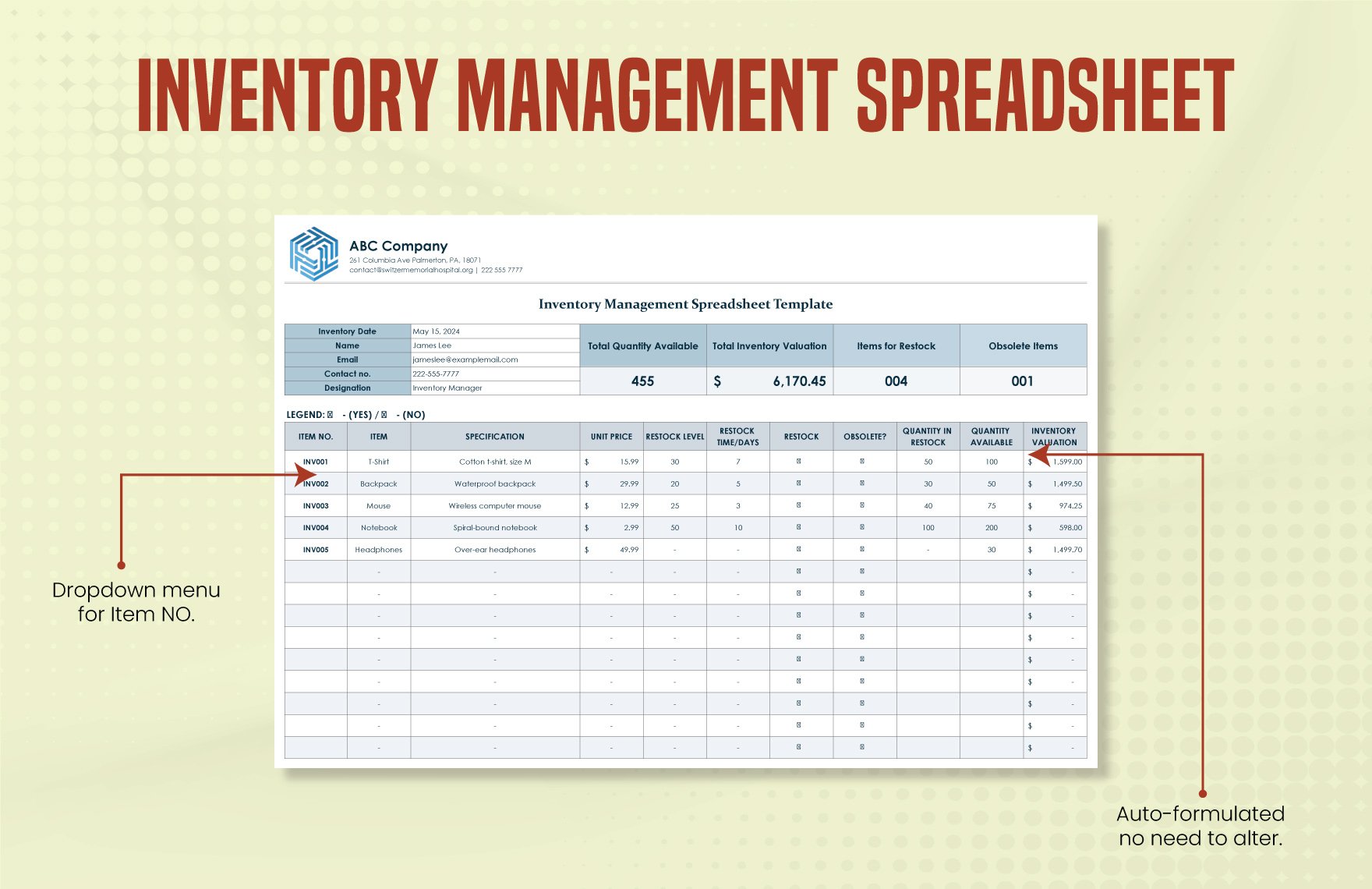 Inventory Management Spreadsheet Template