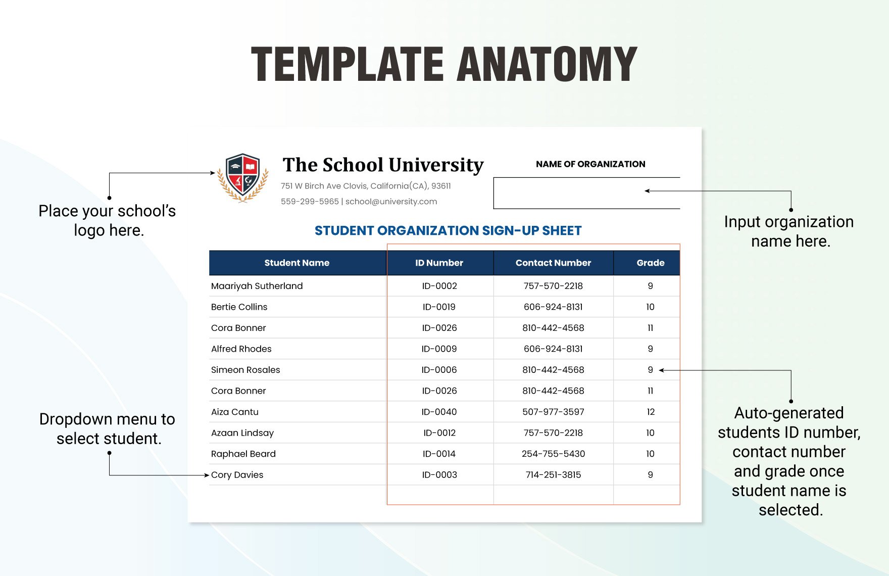 Student Organization Sign-up Sheet Template