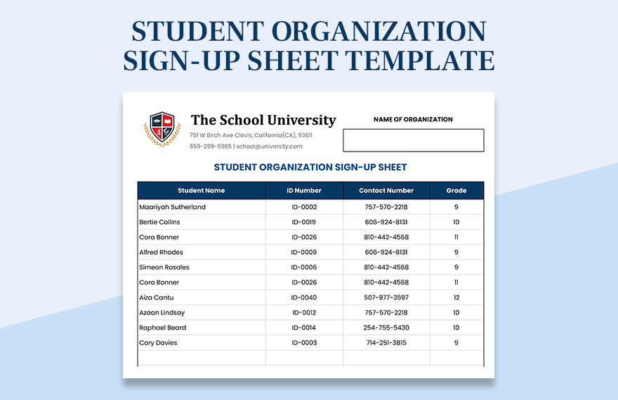 Student Organization Sign-up Sheet Template