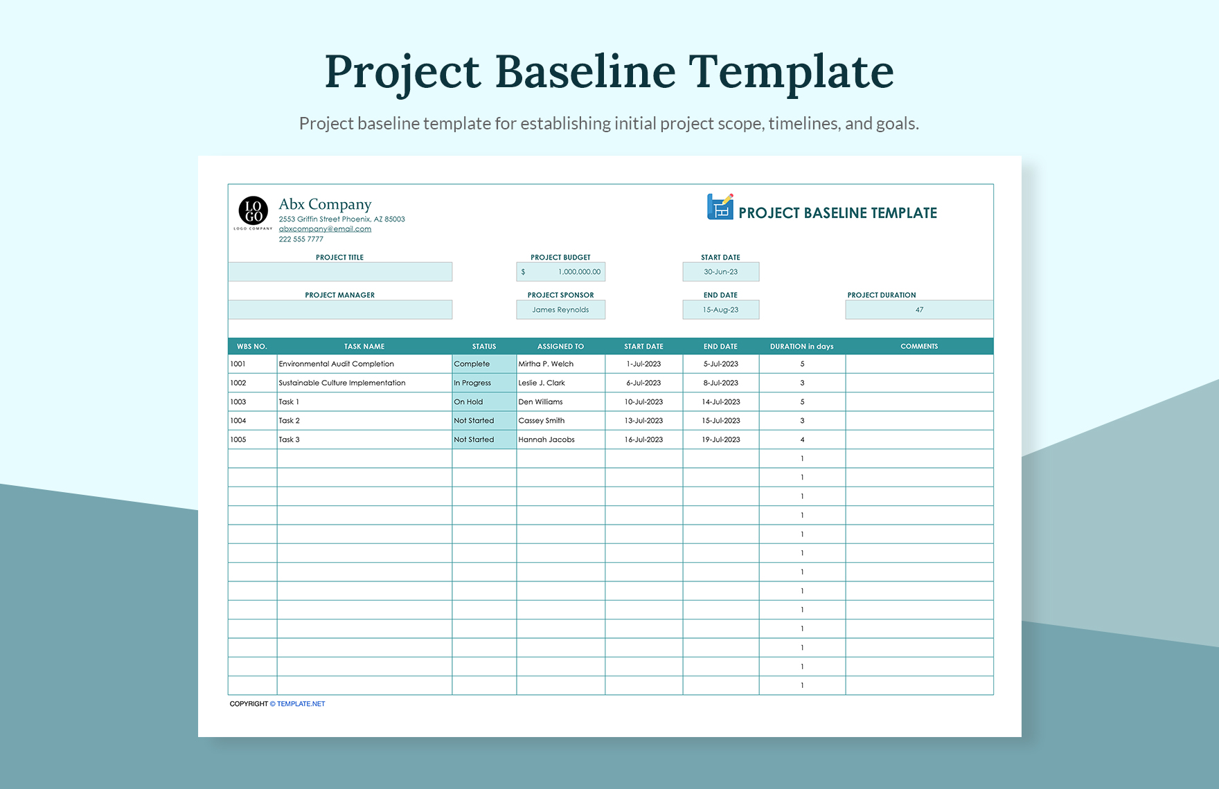 Project Baseline Template Download In Excel Google Sheets Template