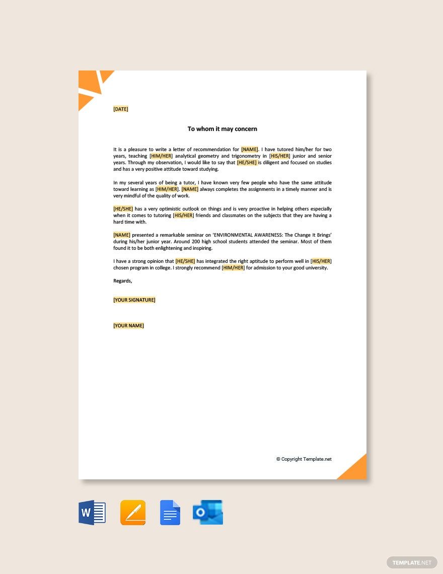 Free Personal Letter of Recommendation for College