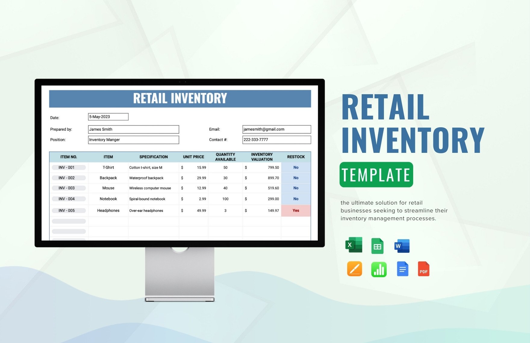 Retail Inventory Template in Excel, Google Sheets