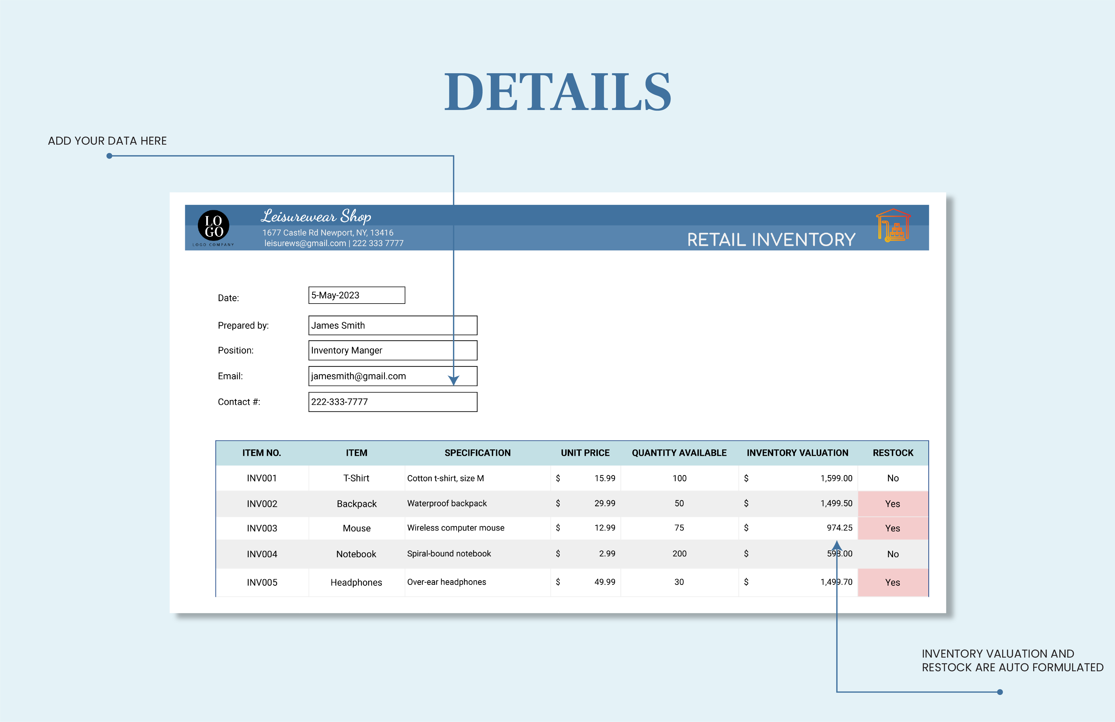 Retail Inventory Template - Download in Excel, Google Sheets | Template.net