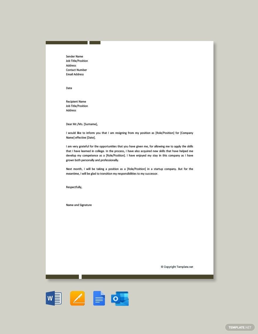 Formal Resignation Letter for Company in Word, Google Docs, PDF, Apple Pages, Outlook