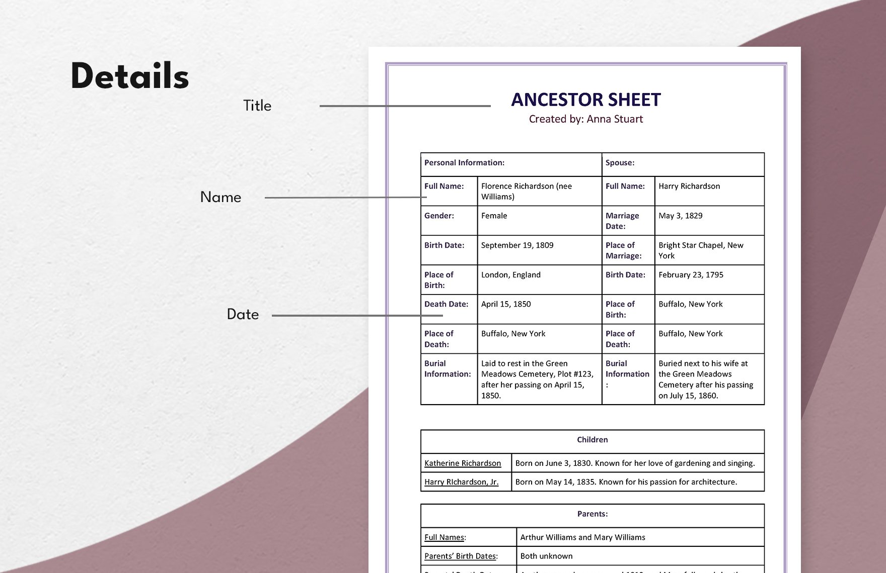 Ancestor Sheet Template