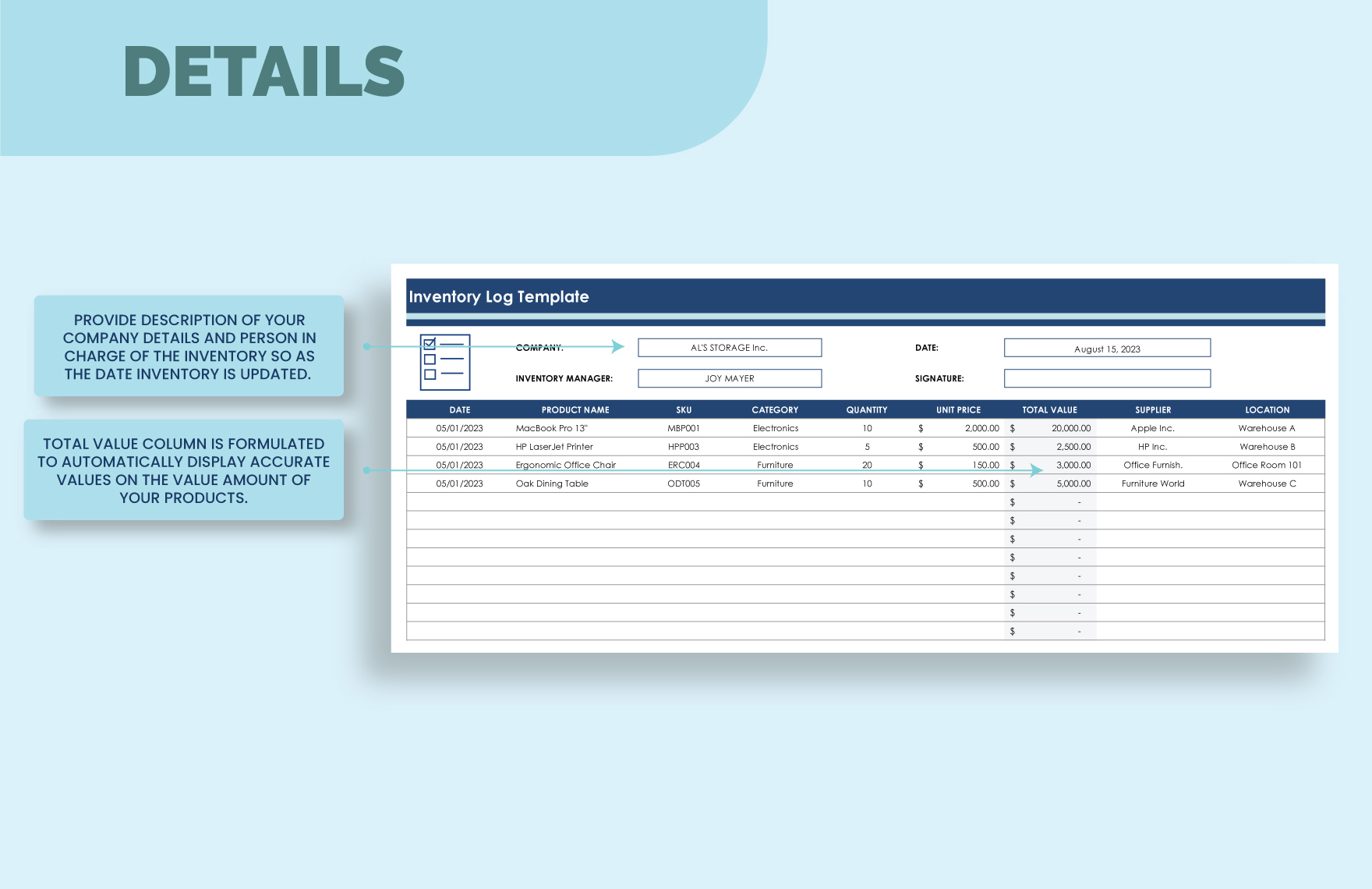 Inventory Log Template