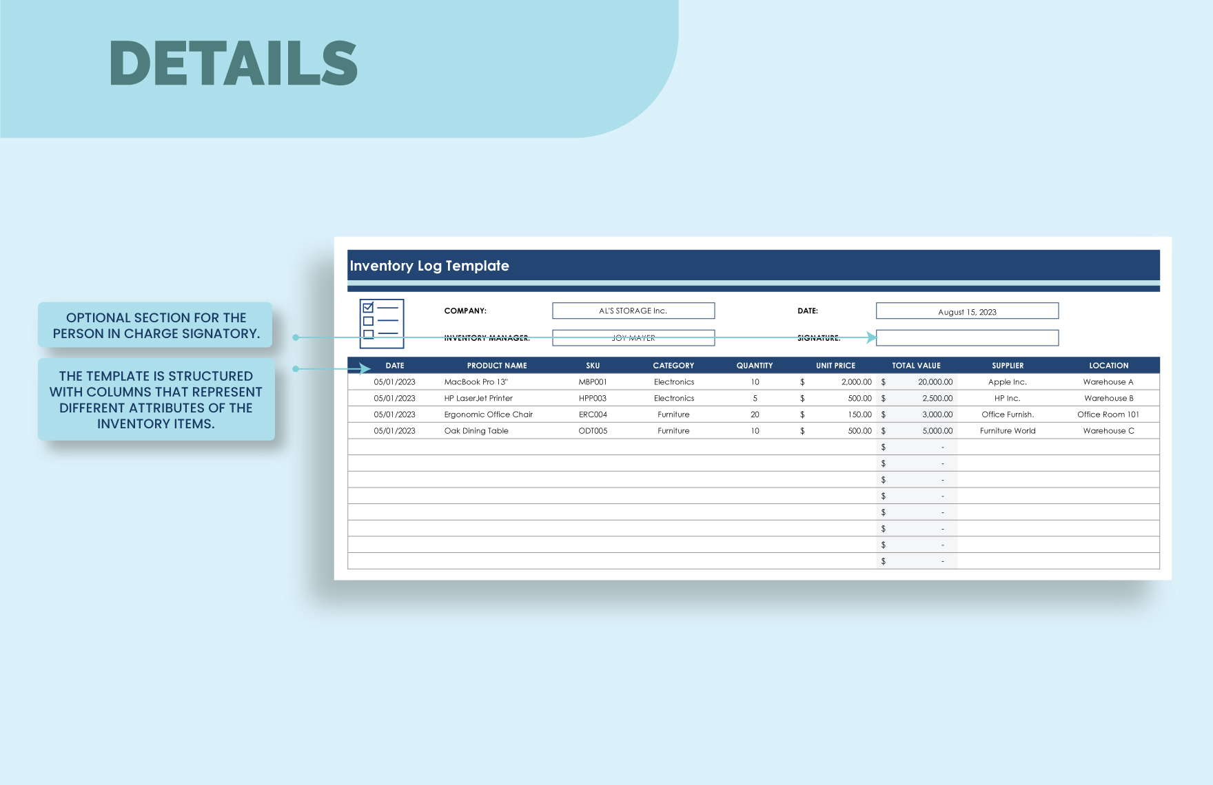 Inventory Log Template