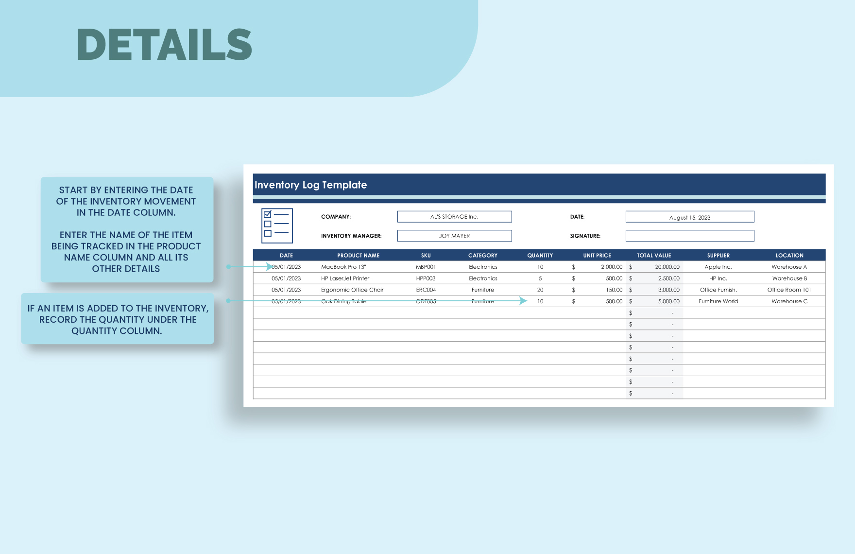 Inventory Log Template