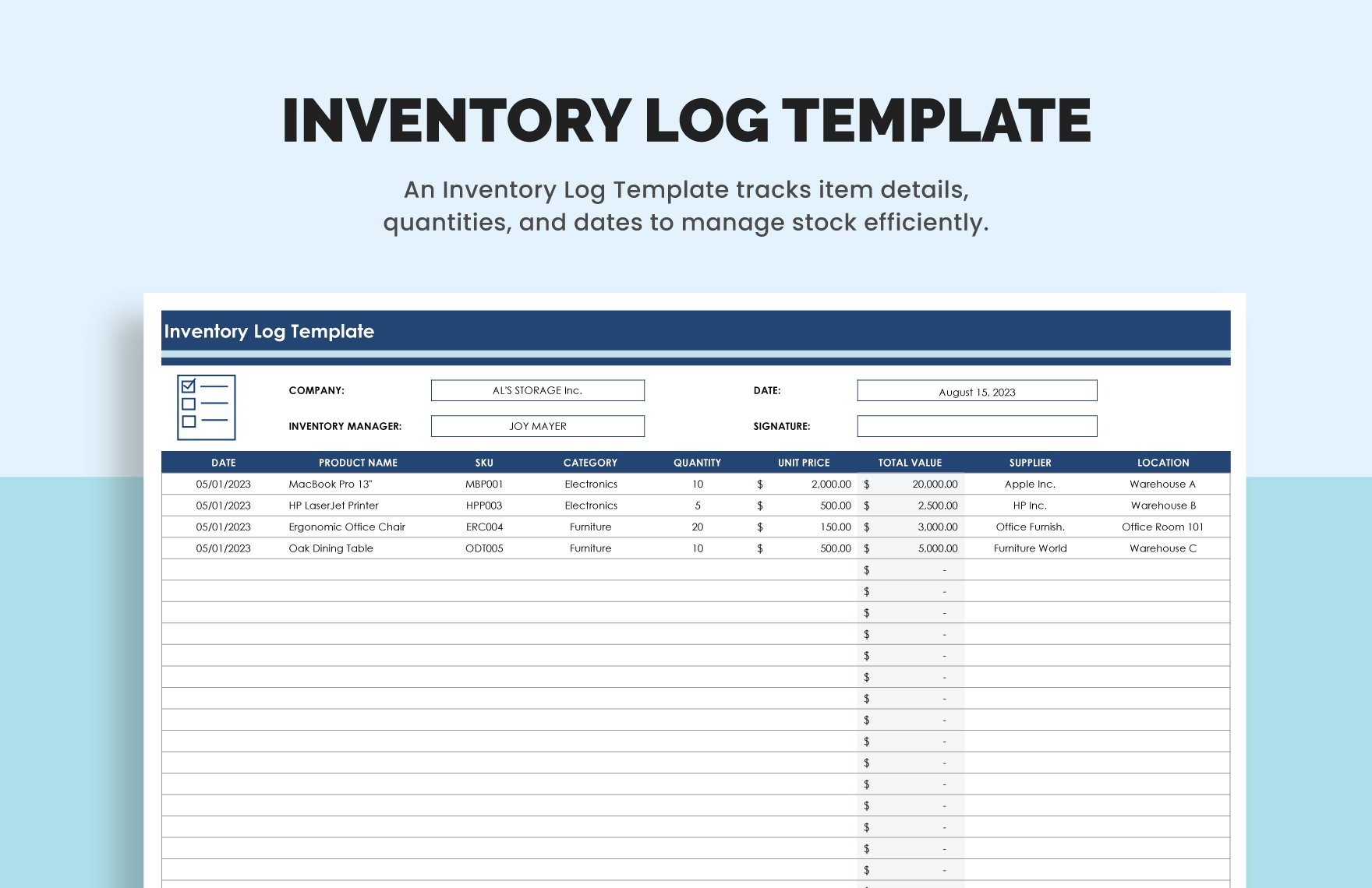 Inventory Log Template