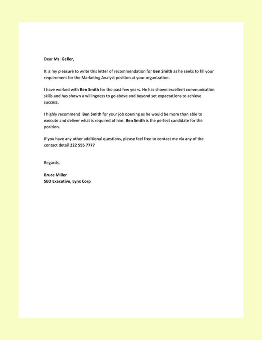 Formal Reference Letter Template