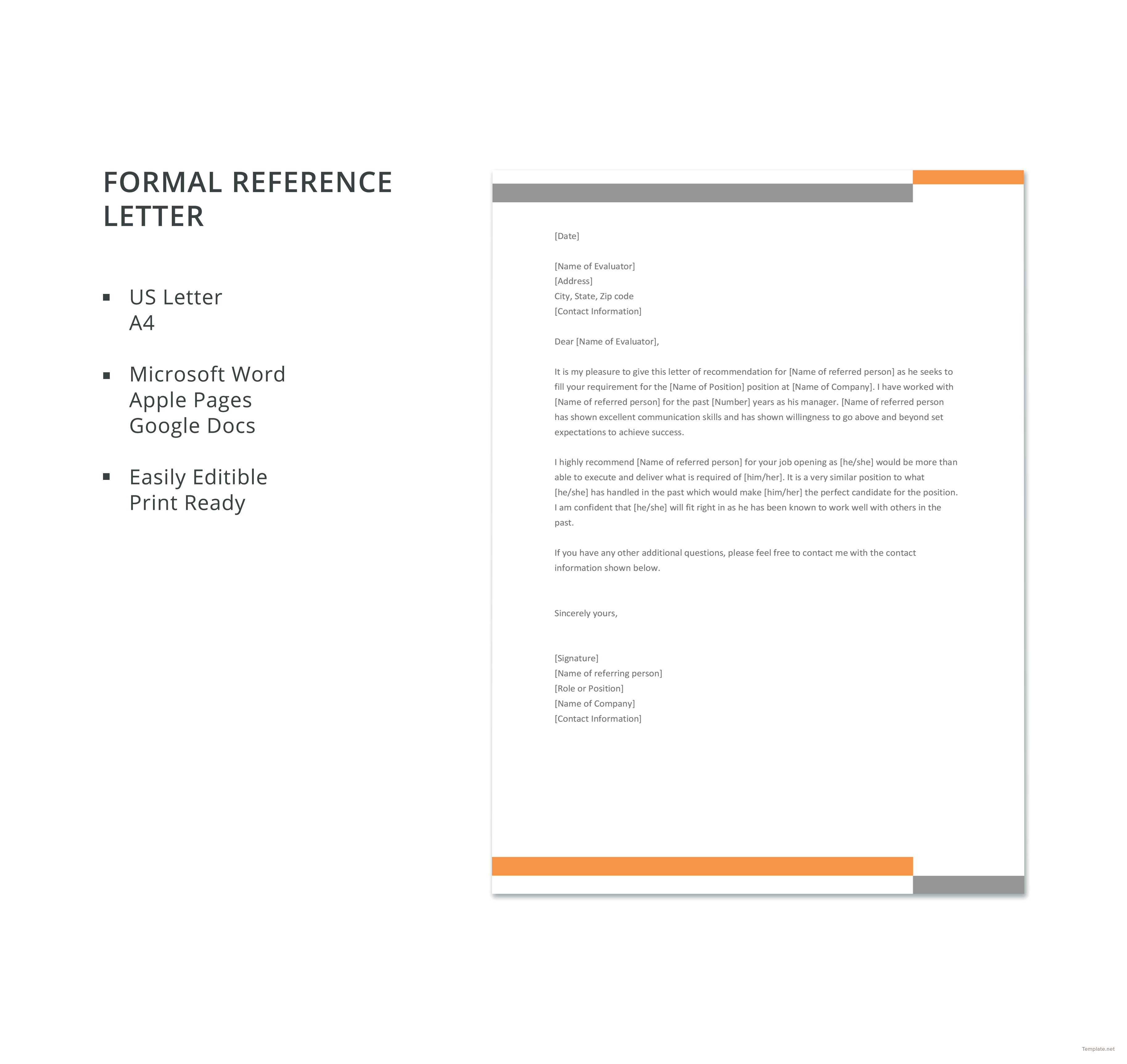 Free Formal Reference Letter Template in Microsoft Word, Apple Pages