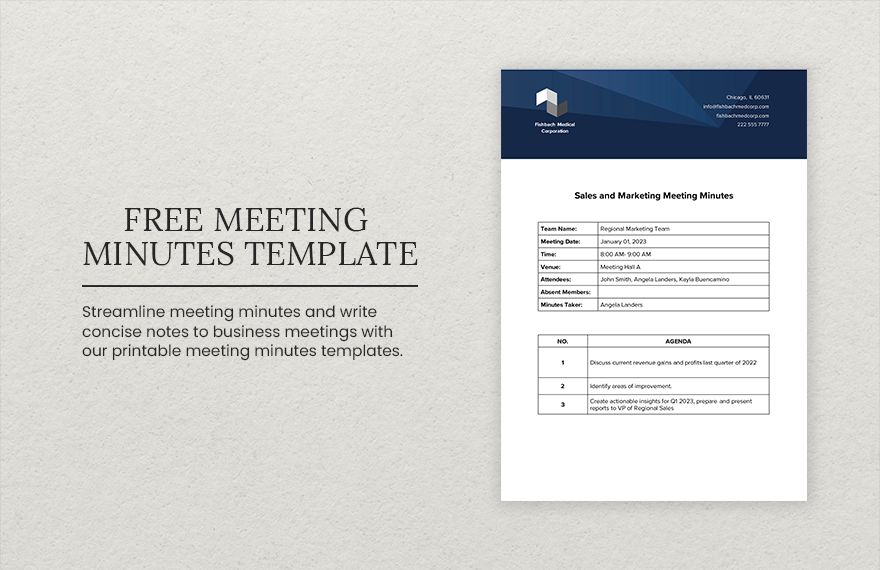 Free Professional Meeting Minutes Template - Word, Google Docs, Apple ...