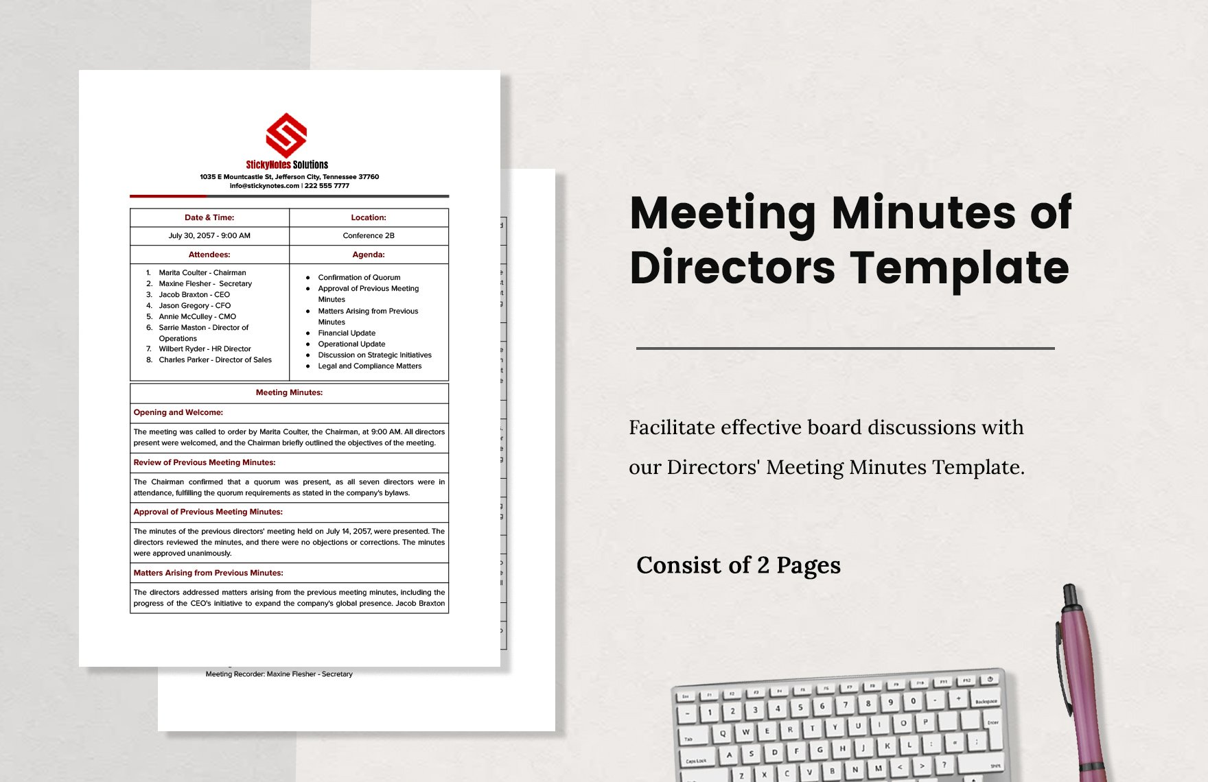 Meeting Minutes of Directors Template