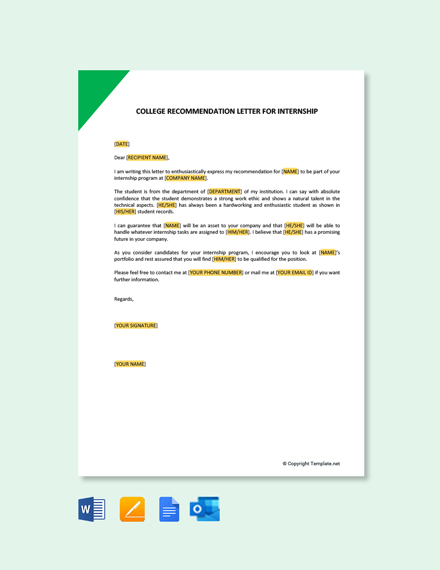 Recommendation Letter for College Template Free PDF Google Docs