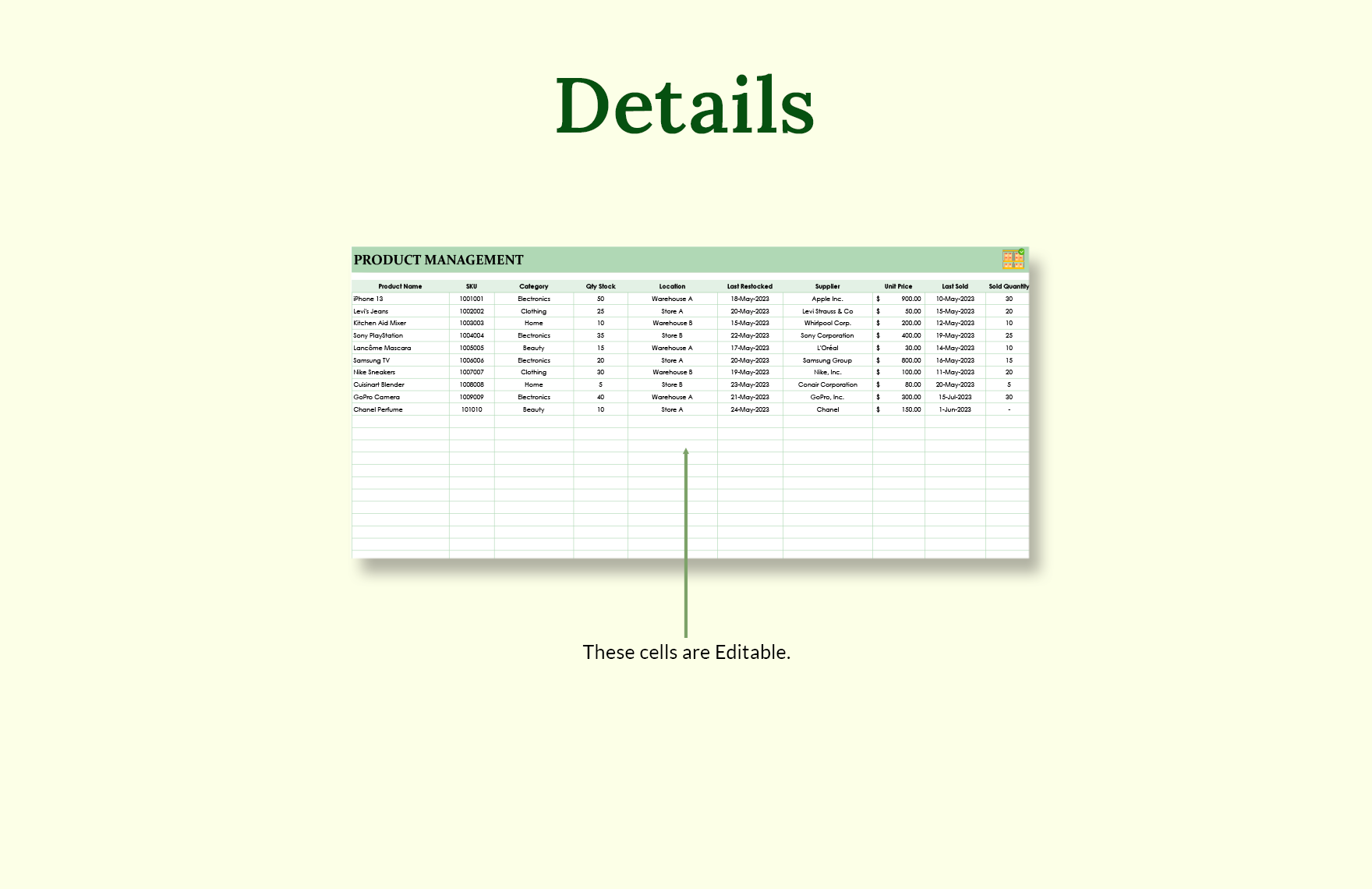 Inventory Management Sheet Template