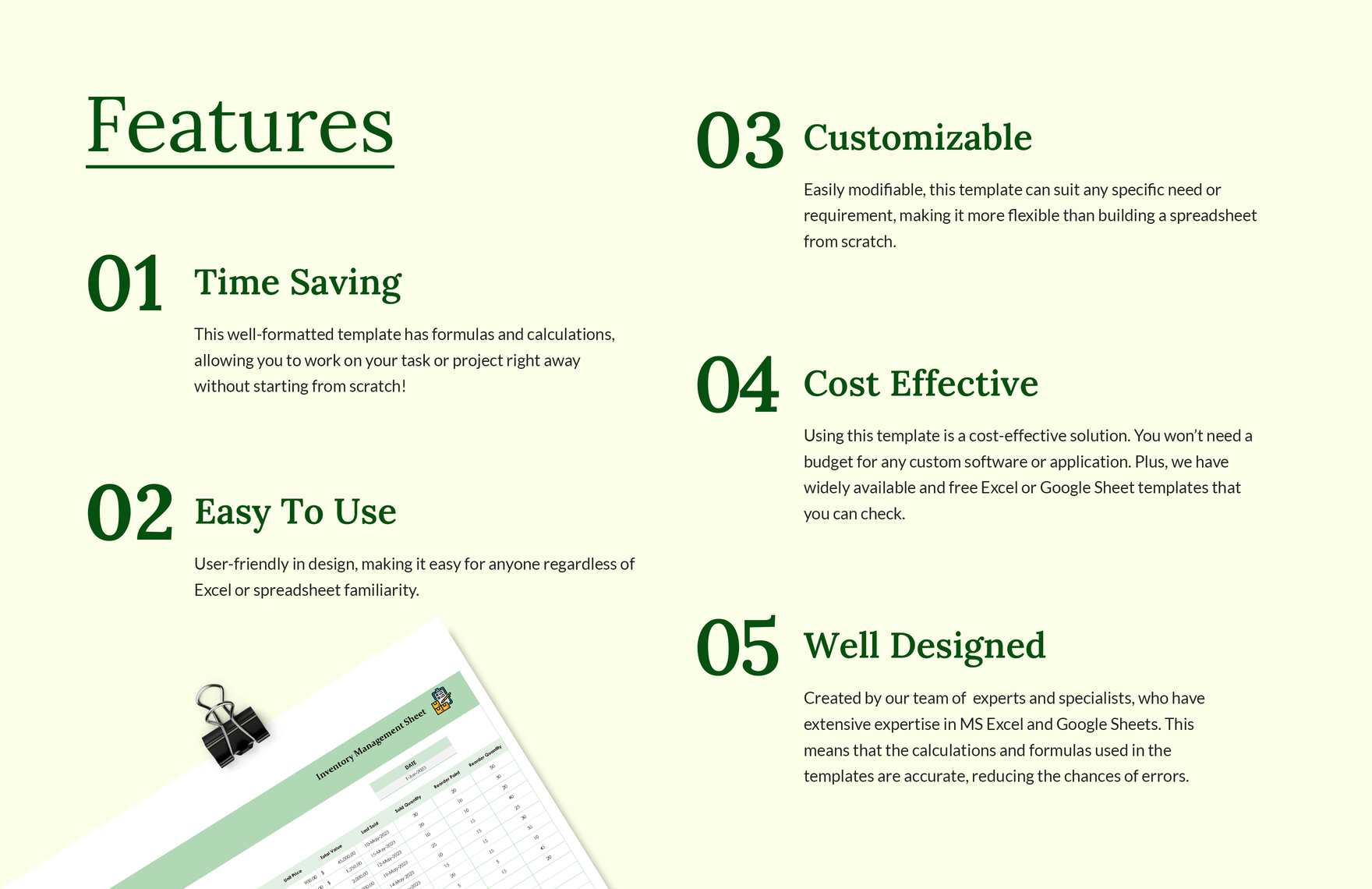 Inventory Management Sheet Template