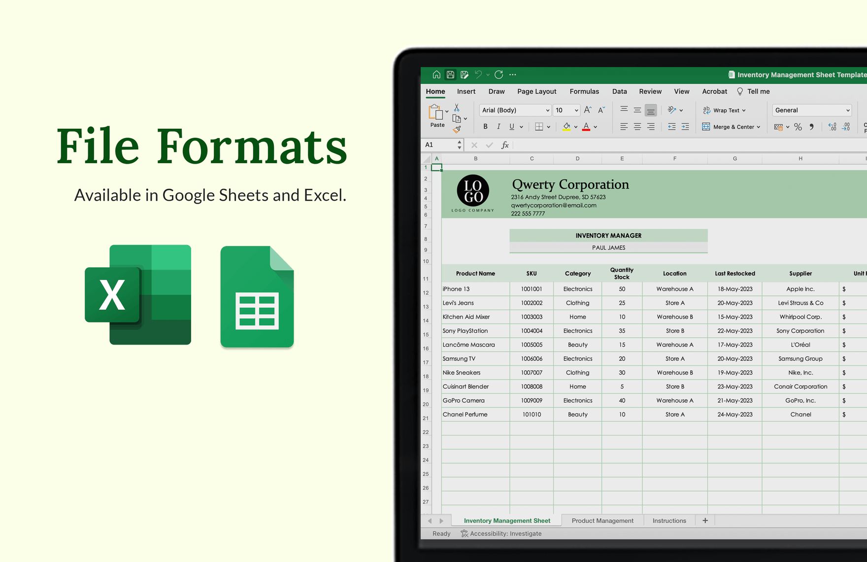 Inventory Management Sheet Template