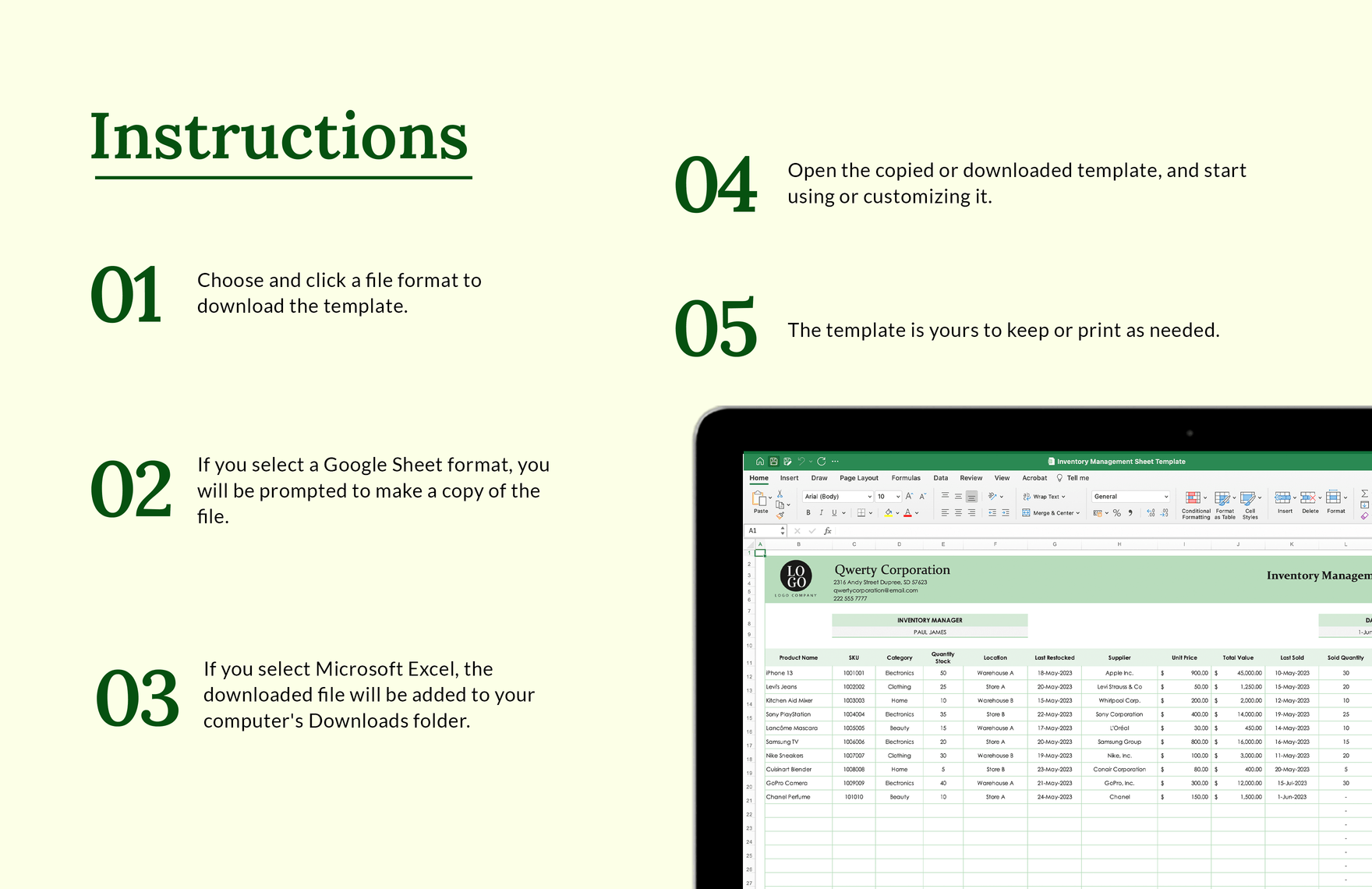 Inventory Management Sheet Template