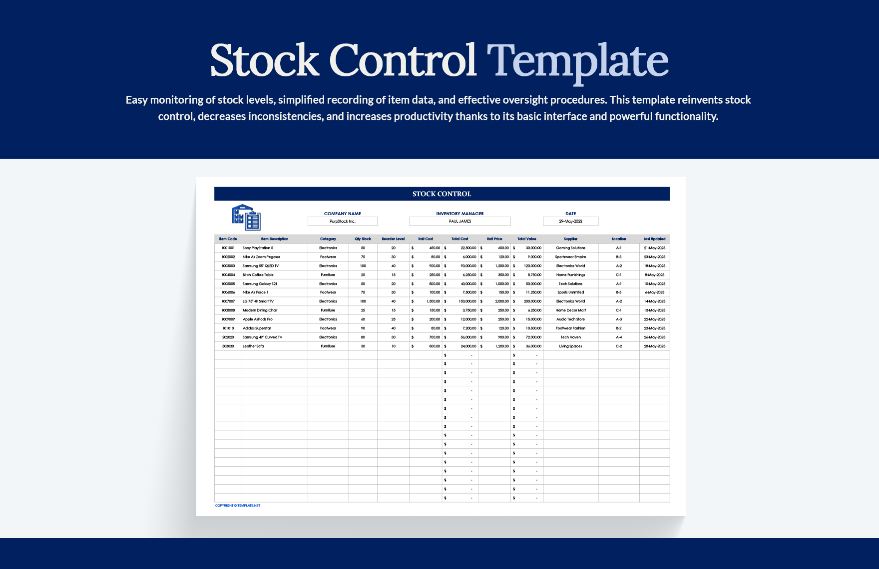Stock Control Template
