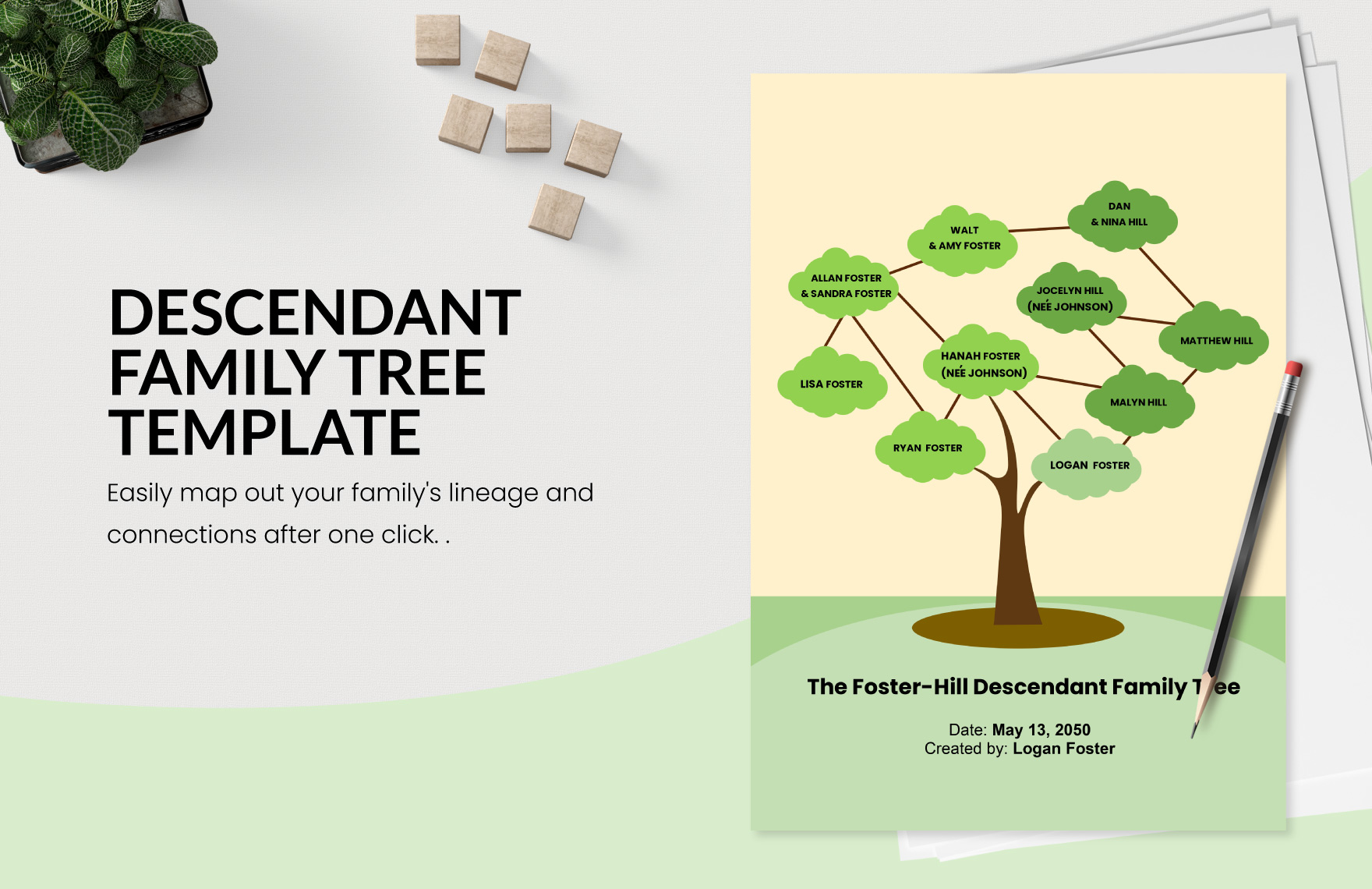 Descendant Family Tree Template in Word, Google Docs, PDF