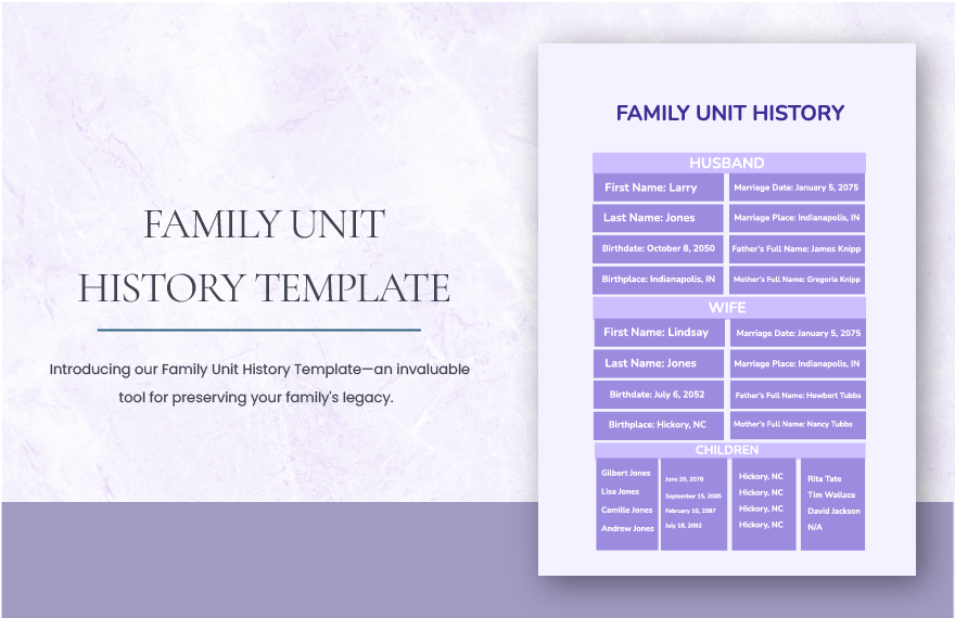 Family Unit History Template Illustrator, PDF