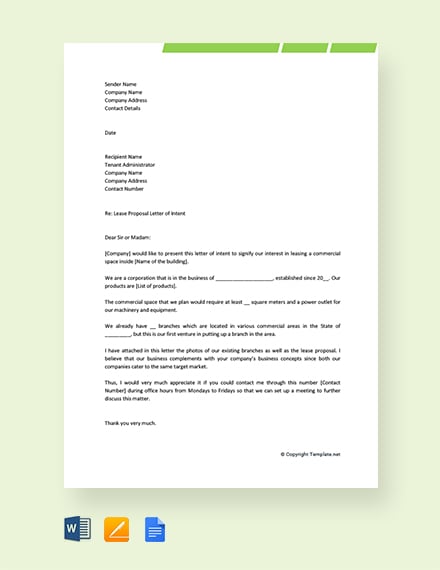 Free Land Lease Proposal Letter Template Word Google