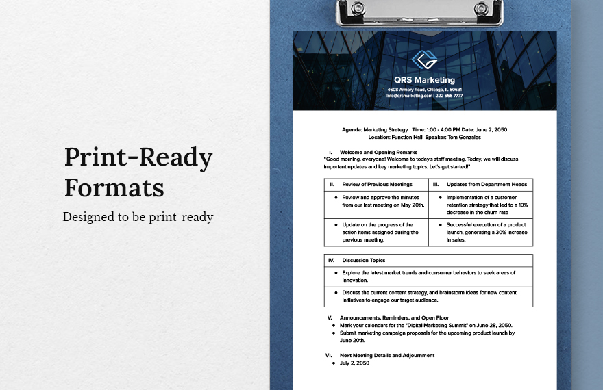 Agenda Example for Staff Meeting Template