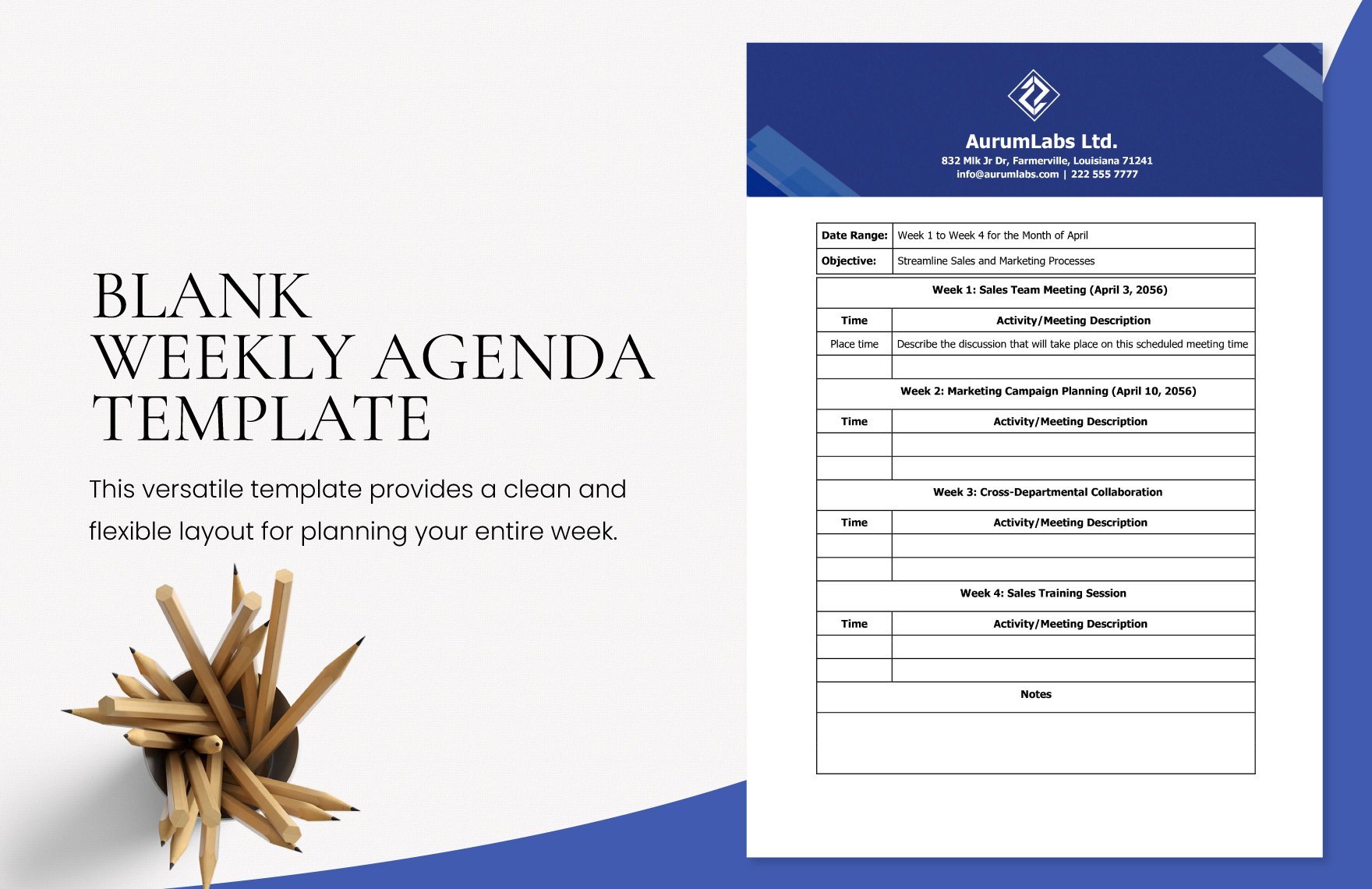 Blank Weekly Agenda Template