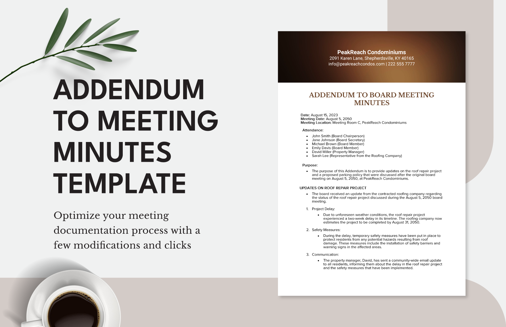 Addendum to Meeting Minutes Template 