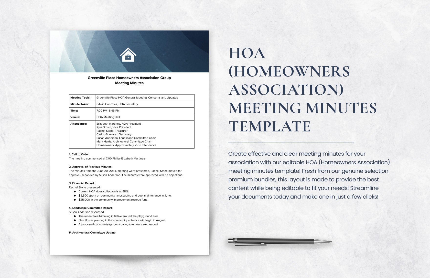 HOA (Homeowners Association) Meeting Minutes Template