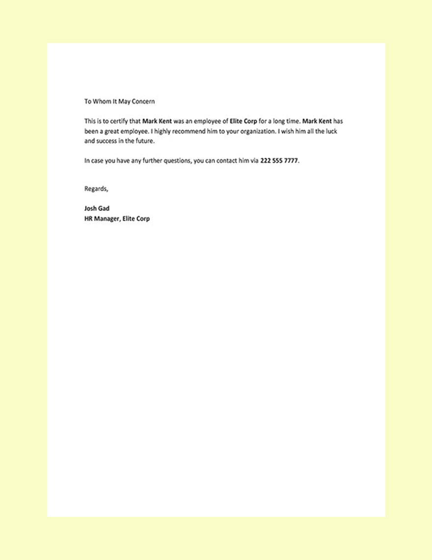 HR Reference Letter Template