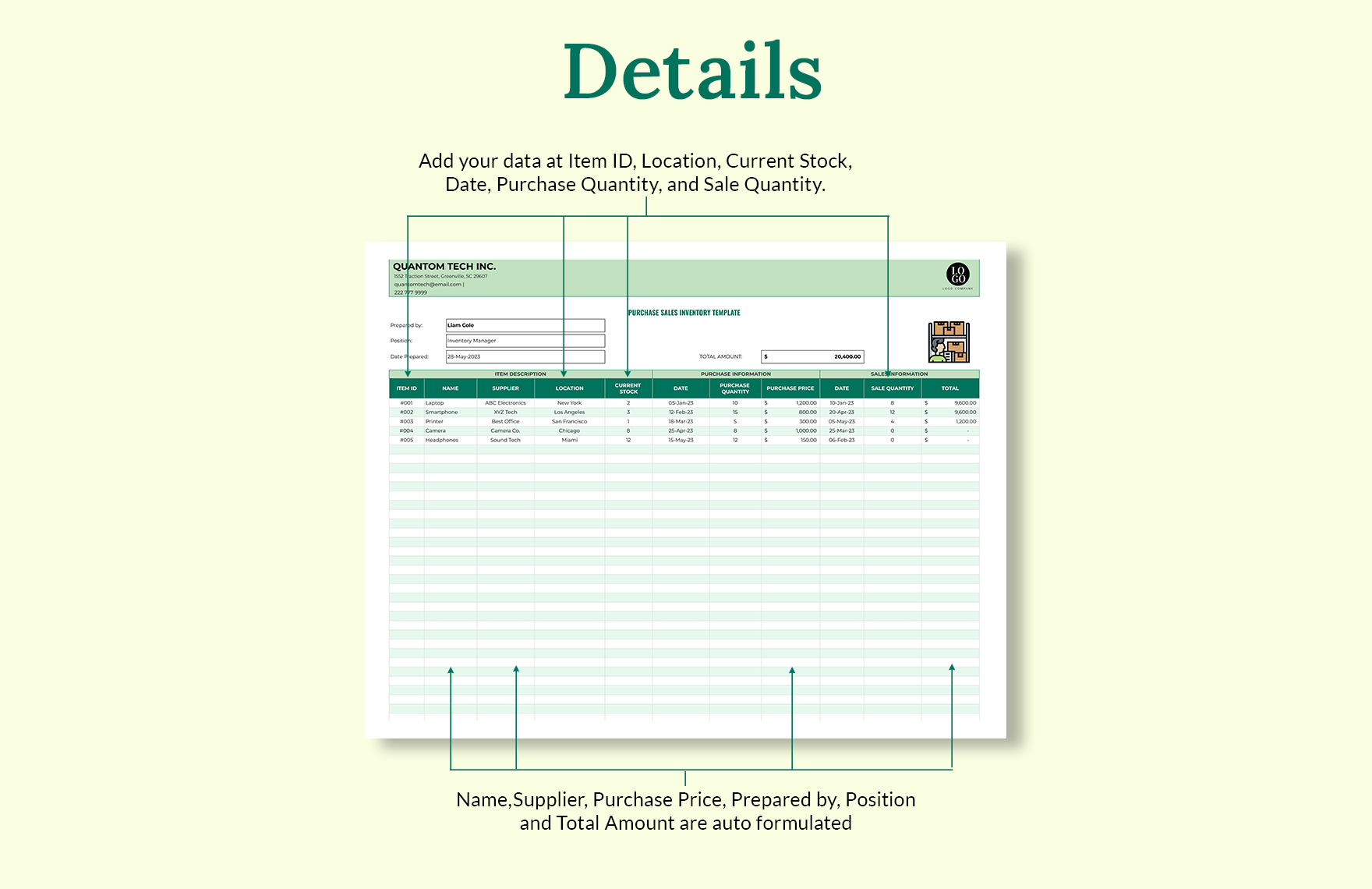 Purchase Sales Inventory Template - Download in Excel, Google Sheets ...