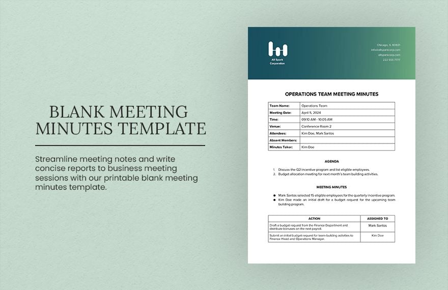 Blank Meeting Minutes Template Google Docs, Word