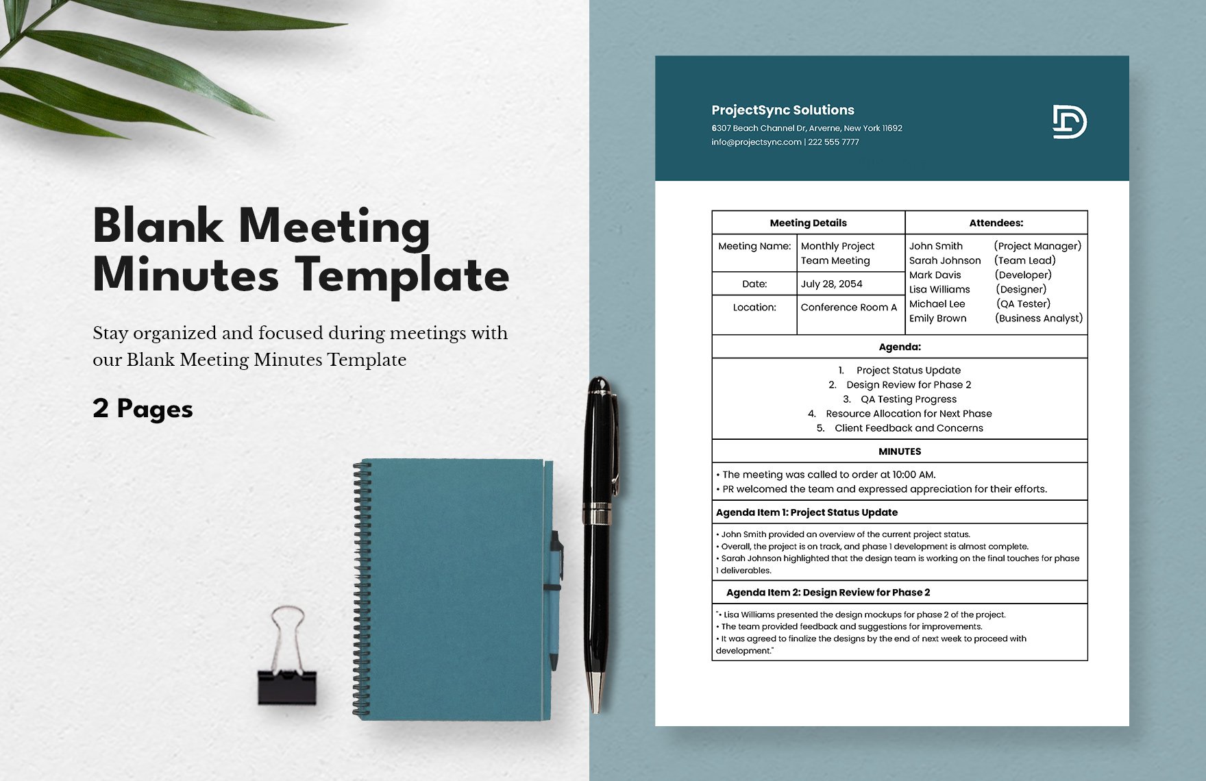 Blank Meeting Minutes Template
