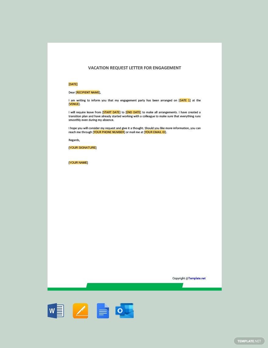 Free Vacation Request Letter for Engagement Template