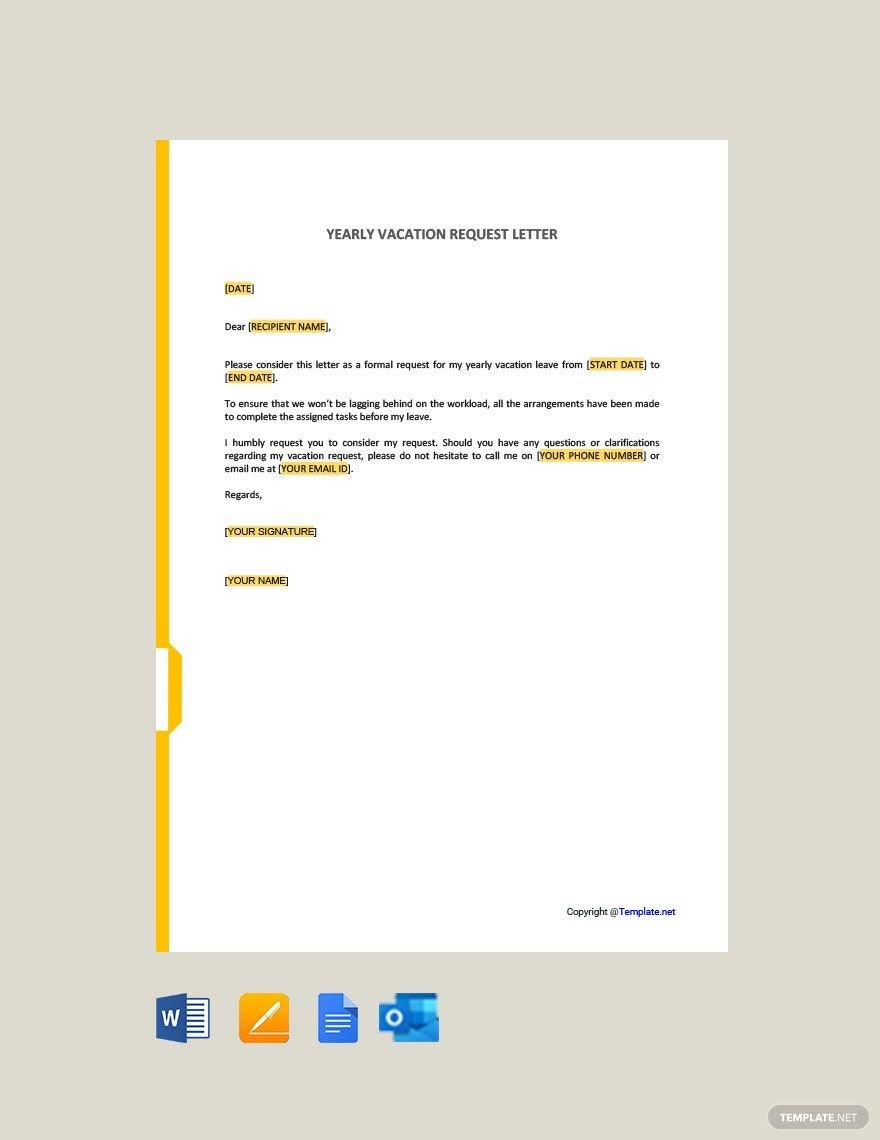 Free Yearly Vacation Request Letter Template