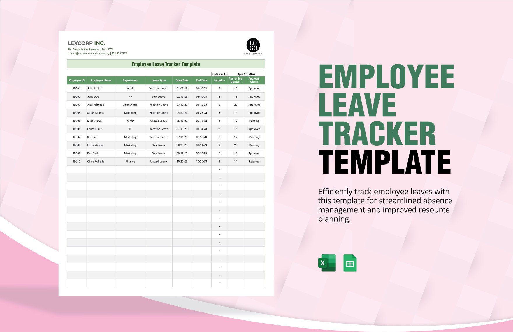 Employee Leave Tracker Template in Excel, Google Sheets