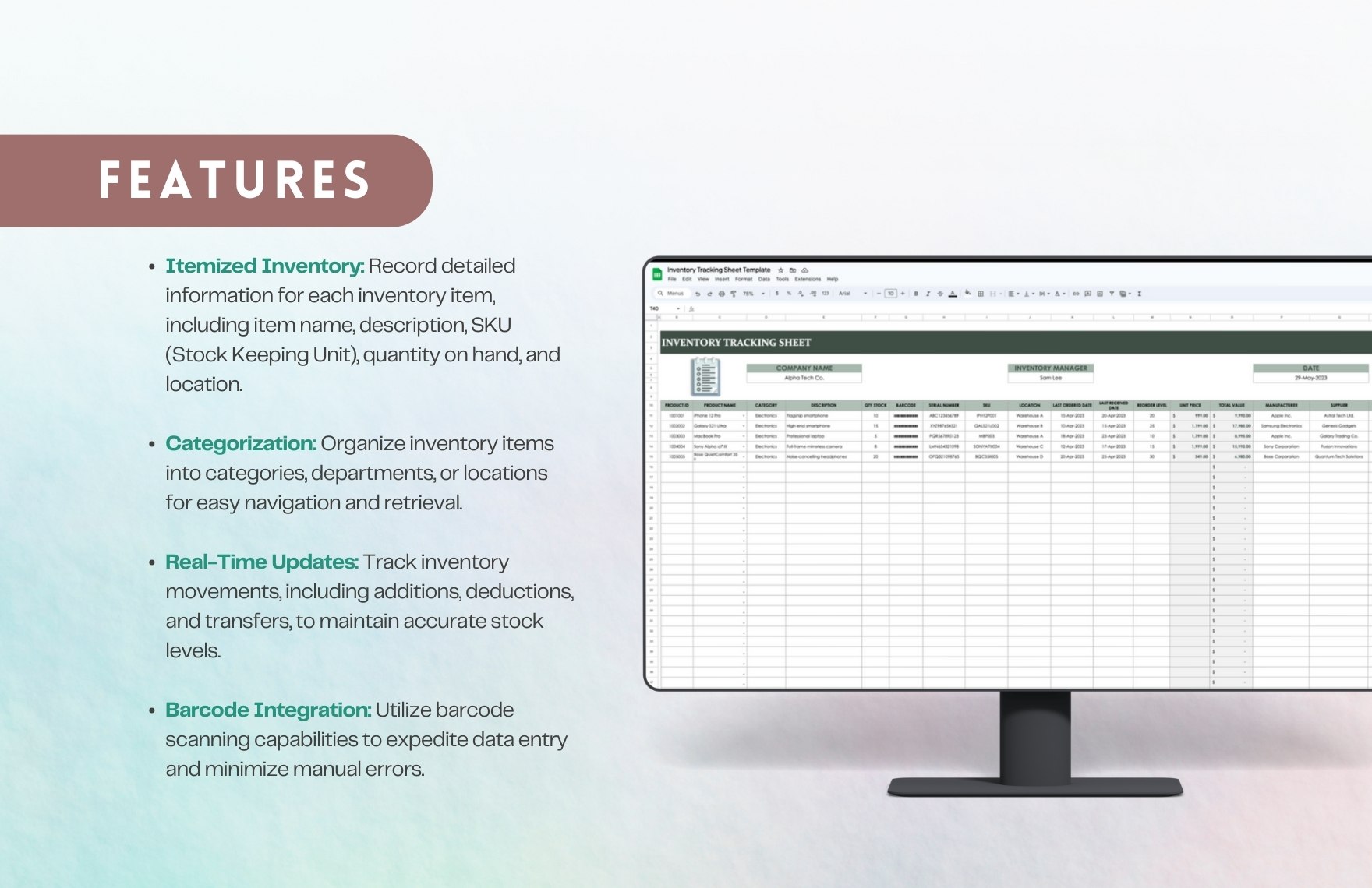 Inventory Tracking Sheet Template